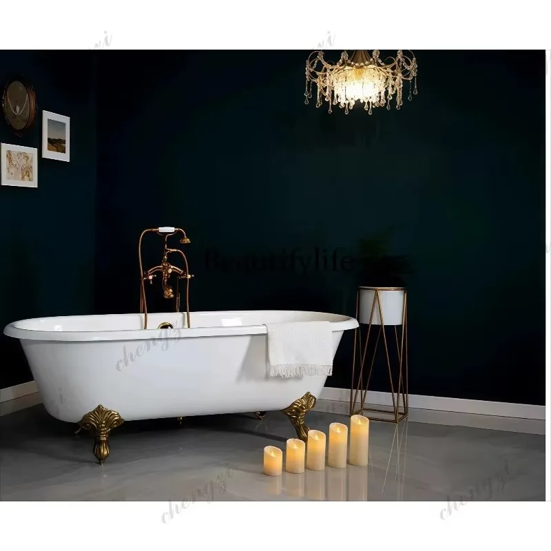 E182 Retro French home independent small apartment, ceramic bath tank, light luxury bathtub in homestay