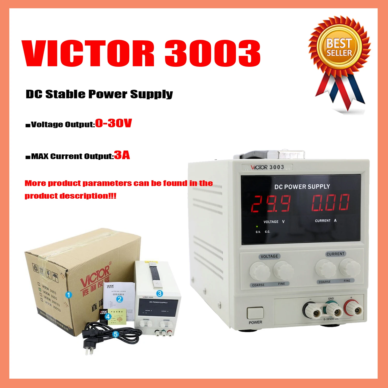 Постоянный ток VICTOR 3003 3005 3303 3305, стабилизация источника питания и тока с постоянной регулировкой от 0 до номинального напряжения.