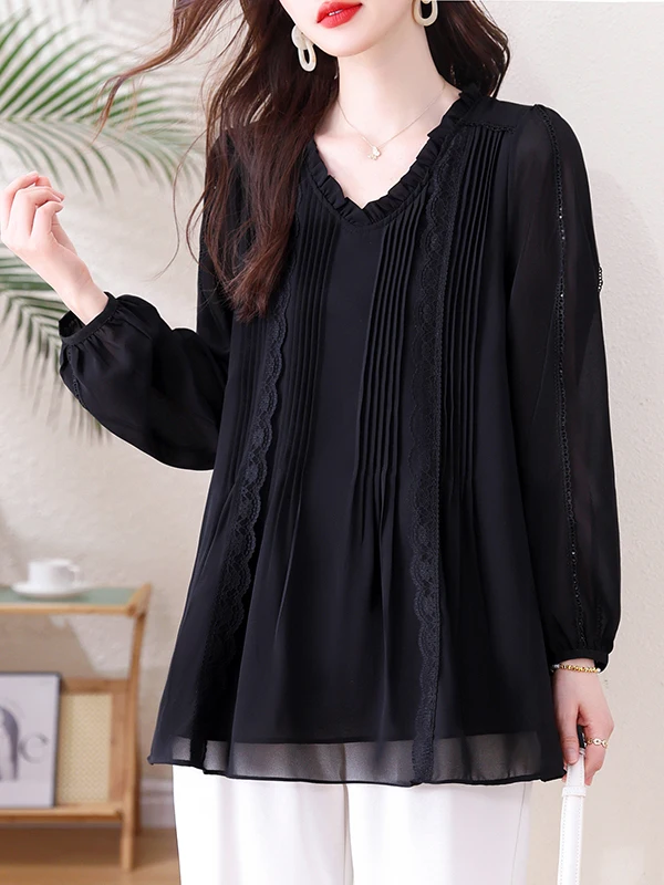 

Fashionable V-Neck plus Size T-Shirt Spring 2026 Loose Slimming Lightweight Cover-Up Versatile Simple High-End Women's Top