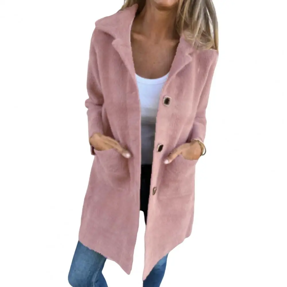 Winter Fleece Trench Jackets Women Long Sleeve Lapel Plush Coat Jackets Loose Long-Cut Coat Trend Open Button Outwear Trench