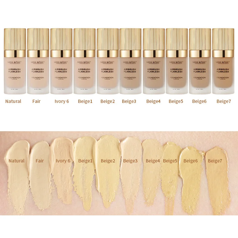 Base de Maquillaje MISS ROSE de Larga Duración, Resistente al Agua y al Sudor, Efecto Natural, Corrector Líquido, Maquillaje Facial Diario