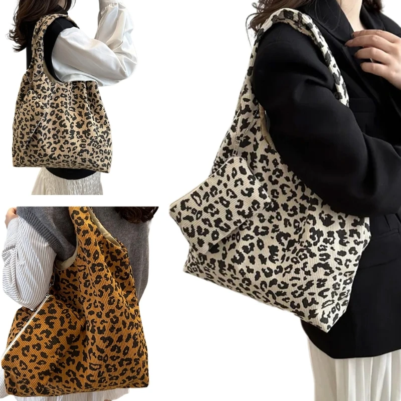 Leopard Print Autumn Winter Slouchy Bag Handbag Shoulder Purse Casual Work Bag Underarm Bags for Office and Travel Use