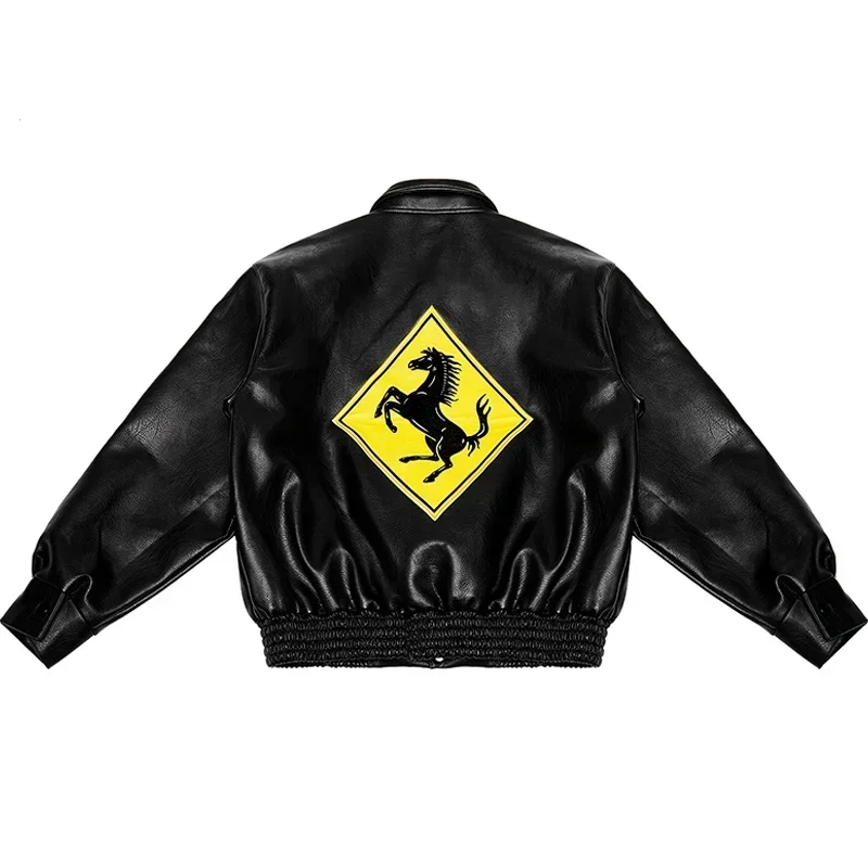 Hip Hop Men Bomber Jacket Motorcycle Embroidery Leather College Style Fashion Casual Varsity Jacket Unisex Baseball Coats