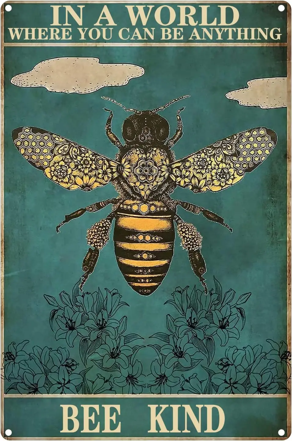 Retro Metal Tin Sign Kind Posters Floral Art Posters of Bees Art Posters On The Wall Metal Tin Sign Retro Vintage Plaque 8X sign