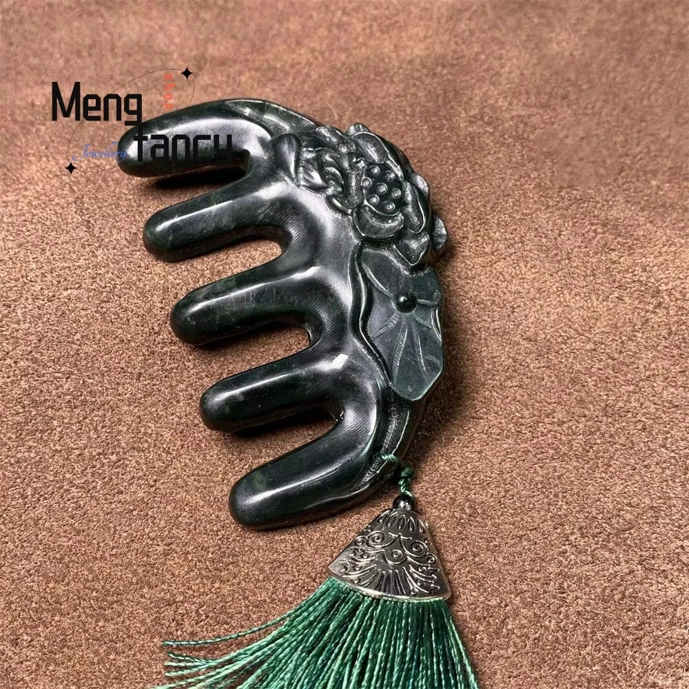 Natural Medicine King Stone Massage Five-tooth Thickened Magnetic Therapy Health Care Jade Comb Exquisite Luxury Fashion Jewelry