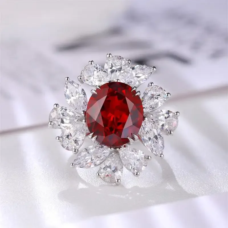 RUIF 2024 New Classic  S925 Silver Oval Shape Ring Style Lab Ruby Women Jewelry Party Gift Weddingring