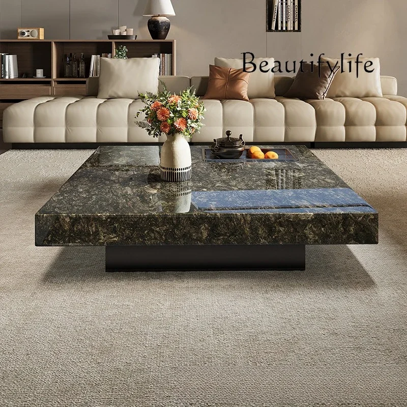 N44 Natural luxury stone platinum diamond box coffee table modern simple villa living room high-end marble square suspension tab