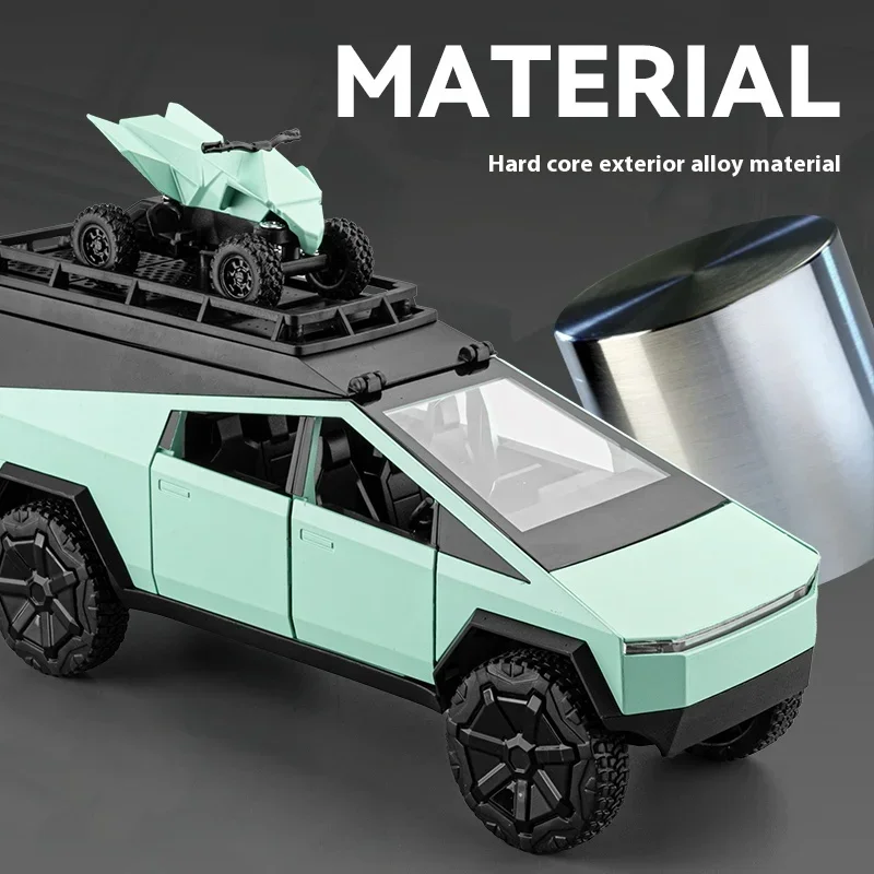 

1:24 Cybertruck Camping Pickup With Motorcycle SUV Off Road Alloy Car Diecast Collect Hobby Display Ornaments Children Toy
