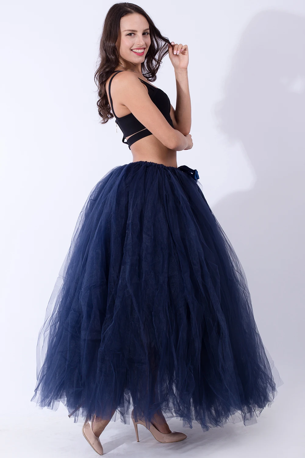 

Long Petticoat With Ribbon Sashes Handmade Bundle Tulle Ball Gown Skirt Fluffy Ankle-Length Party Prom Dress Tulle Tutu Skirts