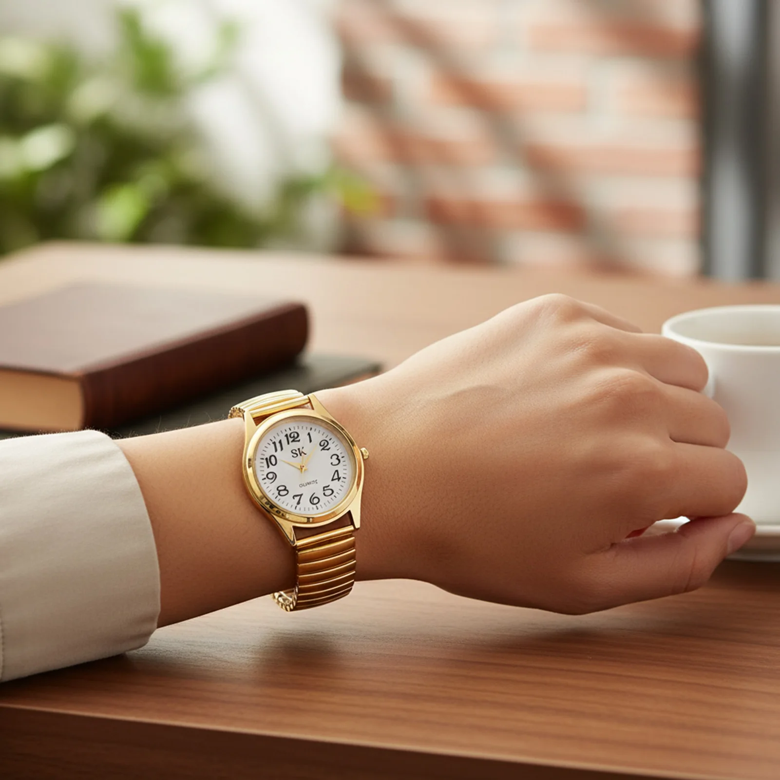 Quartz-Watch with Large Number Dial Stainless Steel Band for Men and Women Daily Use