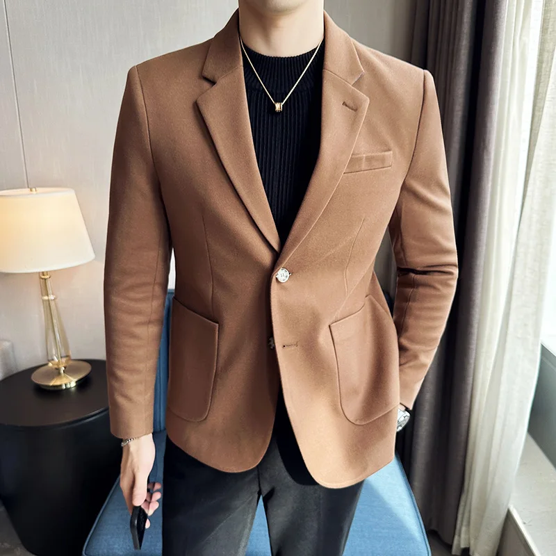 Luxury Woolen Slim Fit Suit Jacket 2024 Autumn New Fashion Casual Business Slim Fit Social Wedding Dress Men\'s Suit Jacket