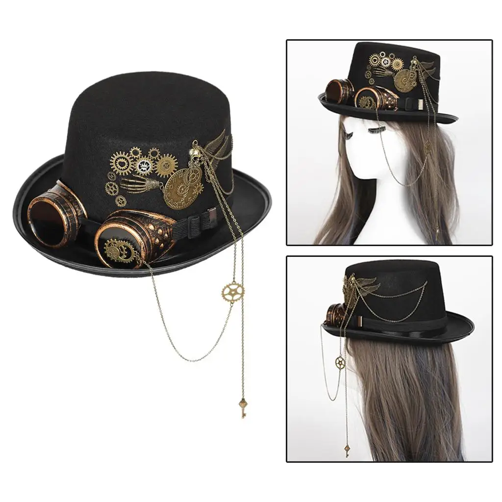 Steampunk Hat with Cosplay Party Goggles for Accessory Disguise