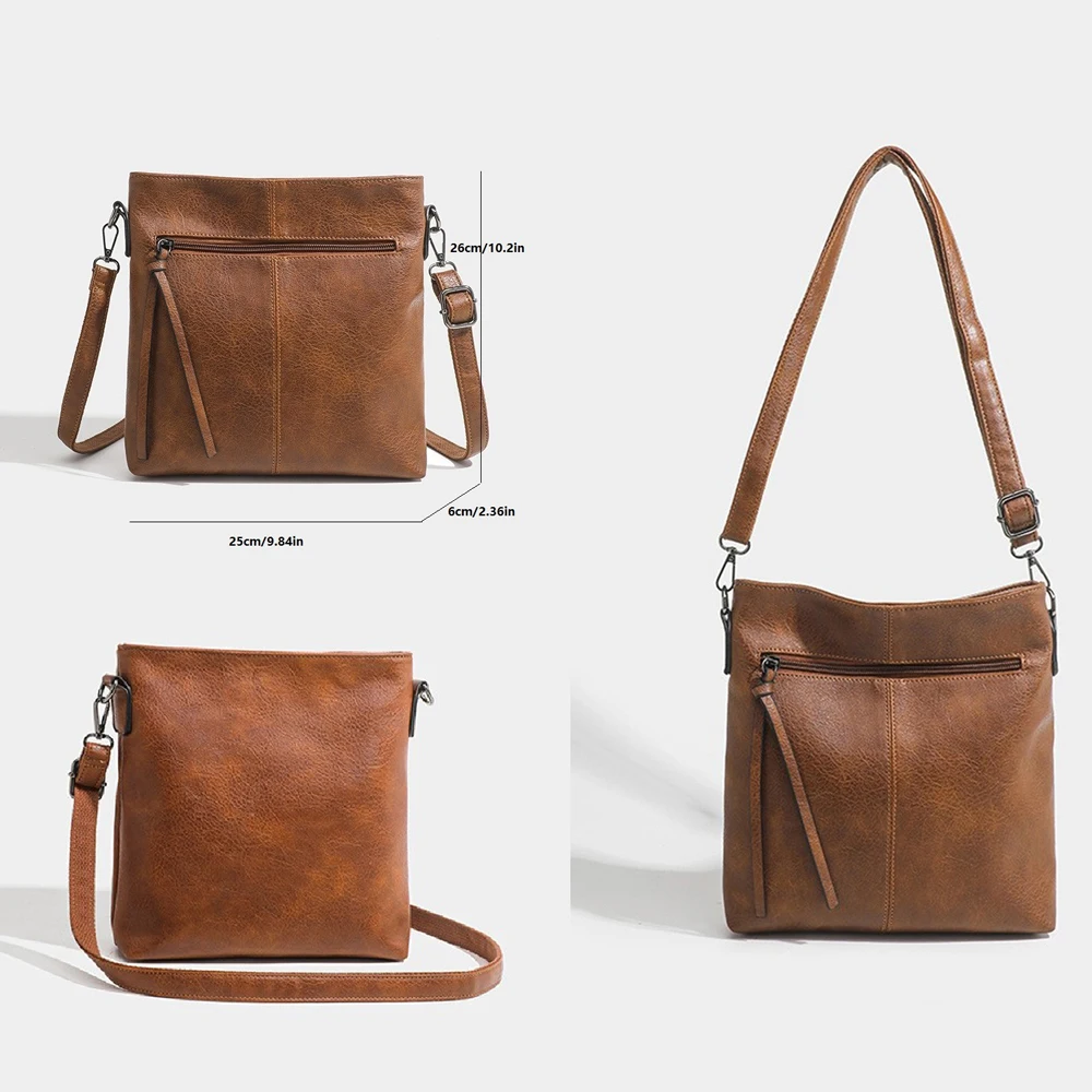 Fashionable new retro PU leather shoulder bag, casual crossbody bag, men's and women's universal shoulder crossbody bag