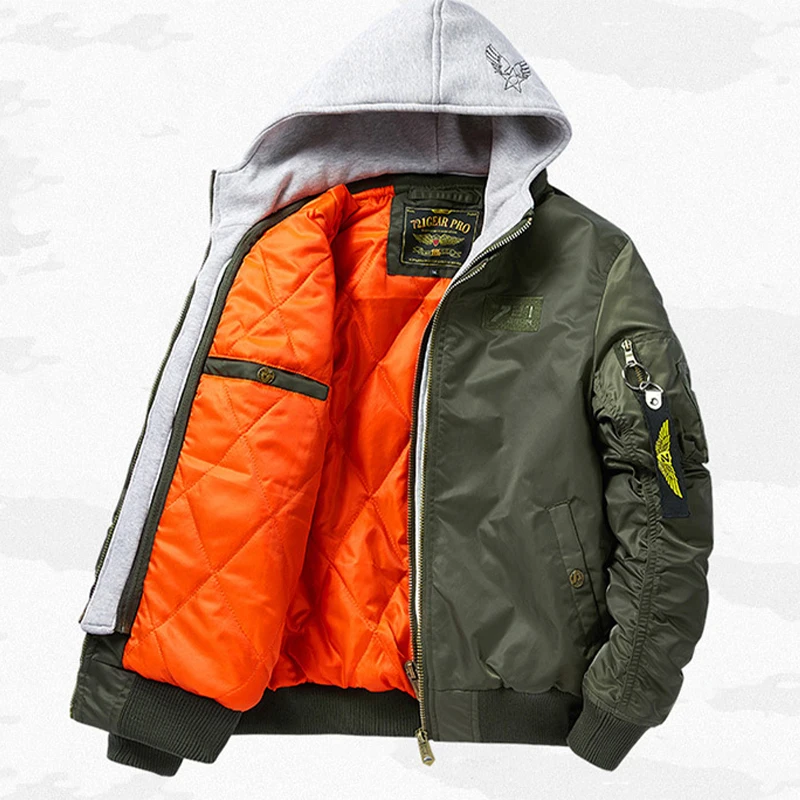 

Новая высококачественная модная утепленная куртка 2026 года, мужская, на хлопковой подкладке, со съемным капюшоном, тактическая куртка-бомбер в стиле милитари
