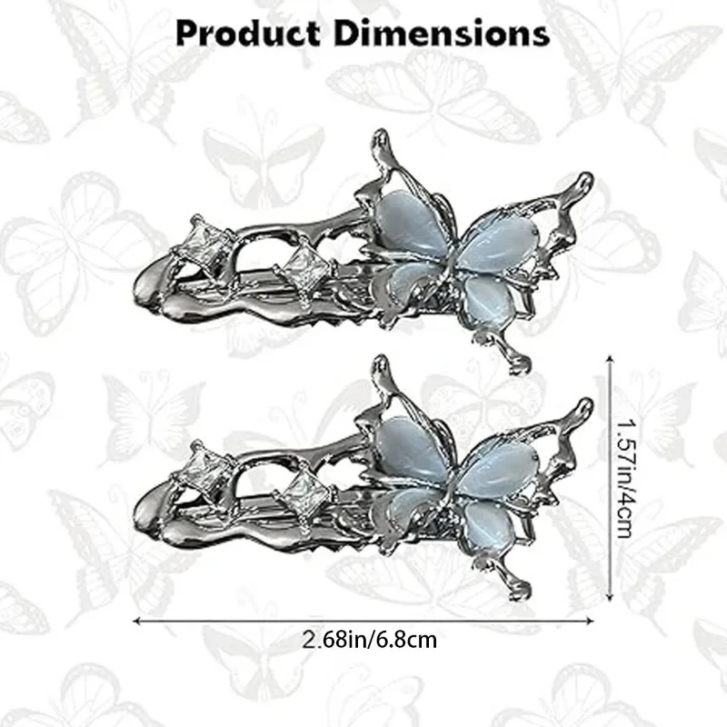 Y2K Irregular Liquid Metal Hairpin Butterfly Zircon Hair Clips Girl Fashion Silver Bang Clip For Women Hair Accessories