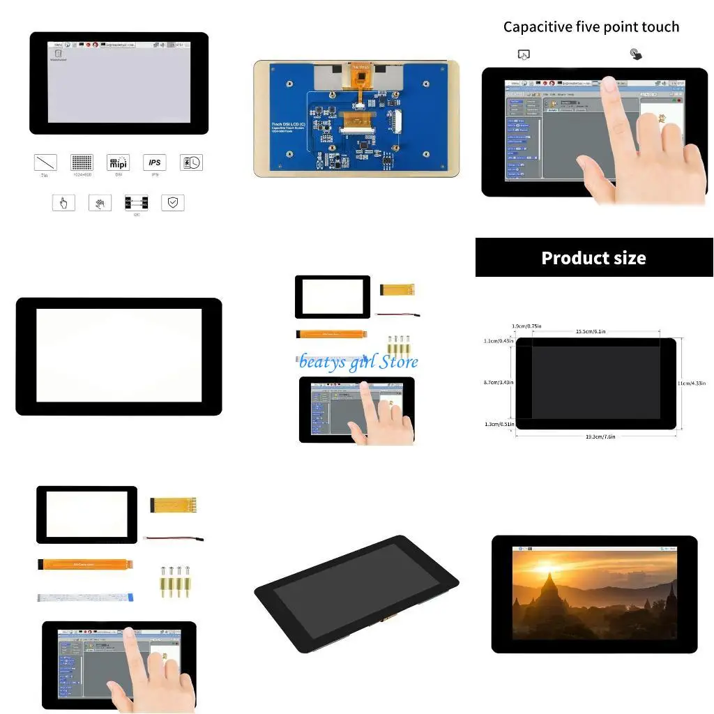 

C7AB IPS Touch Screens 7" 1024x600 Monitors, Temper Glass for Compute Module Projects