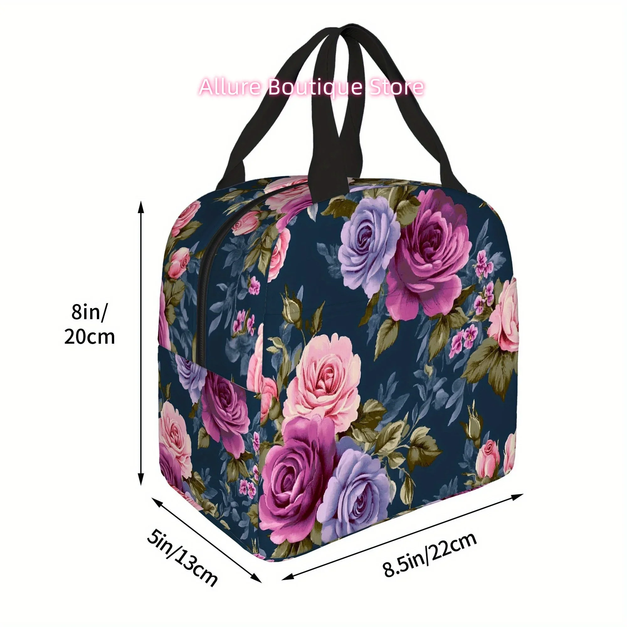 1pc Thermal Insulated Bag with Floral Roses - Dark Blue Background, Non-Food Contact Thermal Insulation for Hot/Cold Retention,