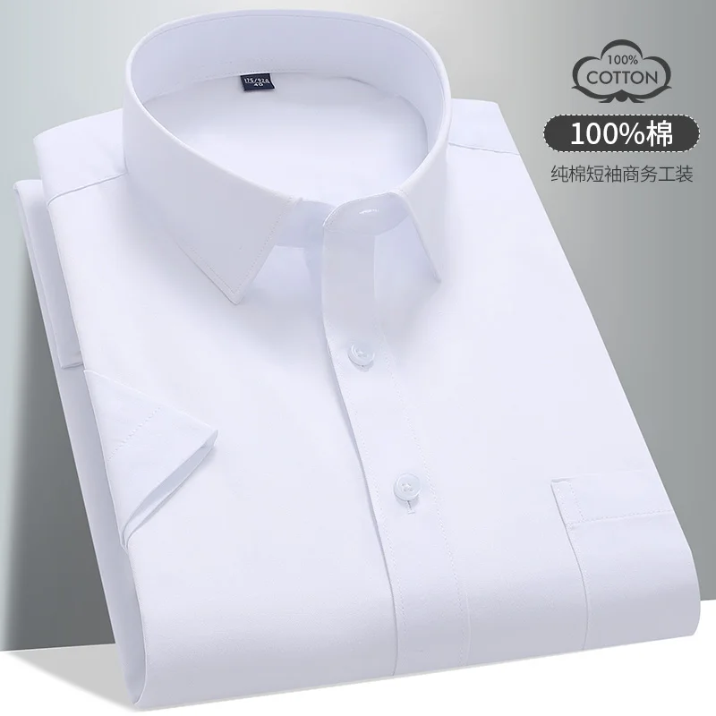 8XL القطن الخالص رجل قمصان قصيرة الأكمام الكلاسيكية المشارب بلون قميص أبيض رجل قمصان قصيرة الأكمام للرجال الأعمال عارضة