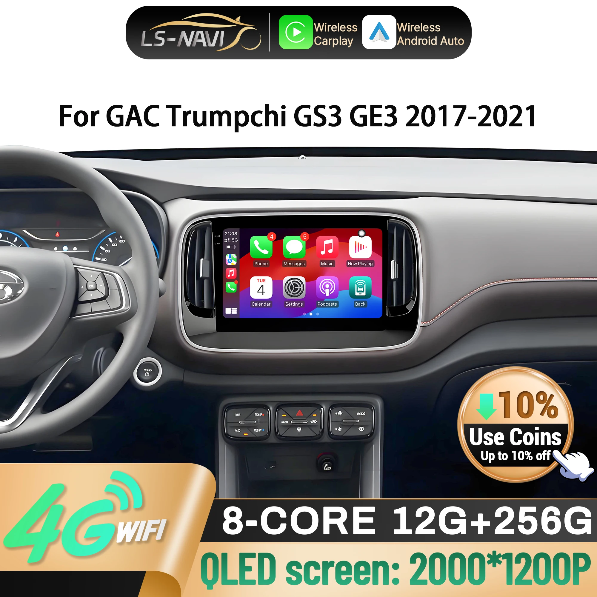 

Автомобильный радиоприемник, мультимедийная навигация, GPS для GAC Trumpchi GS3 GE3 2017-2021, беспроводной Android 14 CarPlay, 2K QLED экран