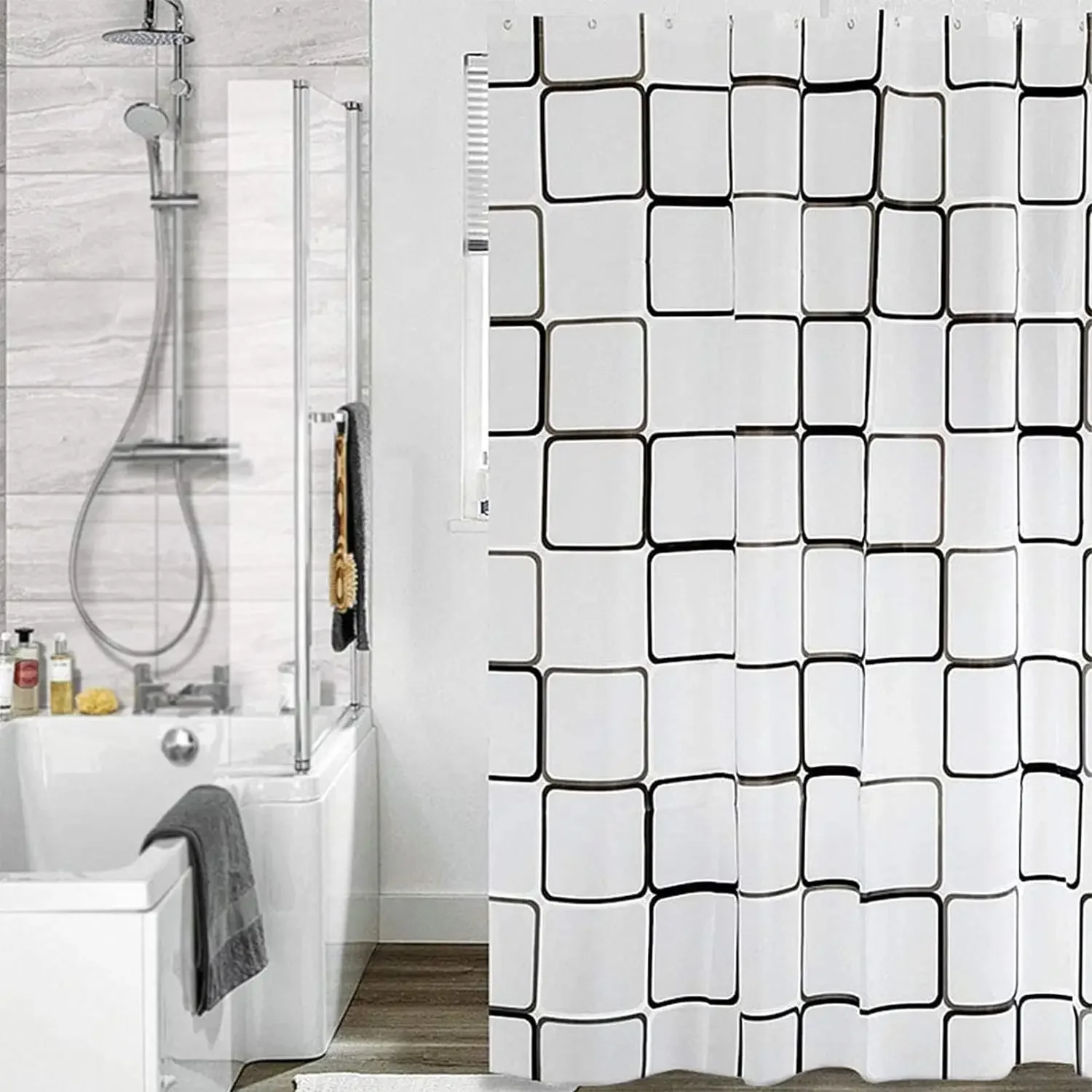 1pcs  Plastic Shower Curtain Liner Semi Sheer Lightweight Bath Print Shower Curtain Liner Polyester Washable Shower Curtain Set