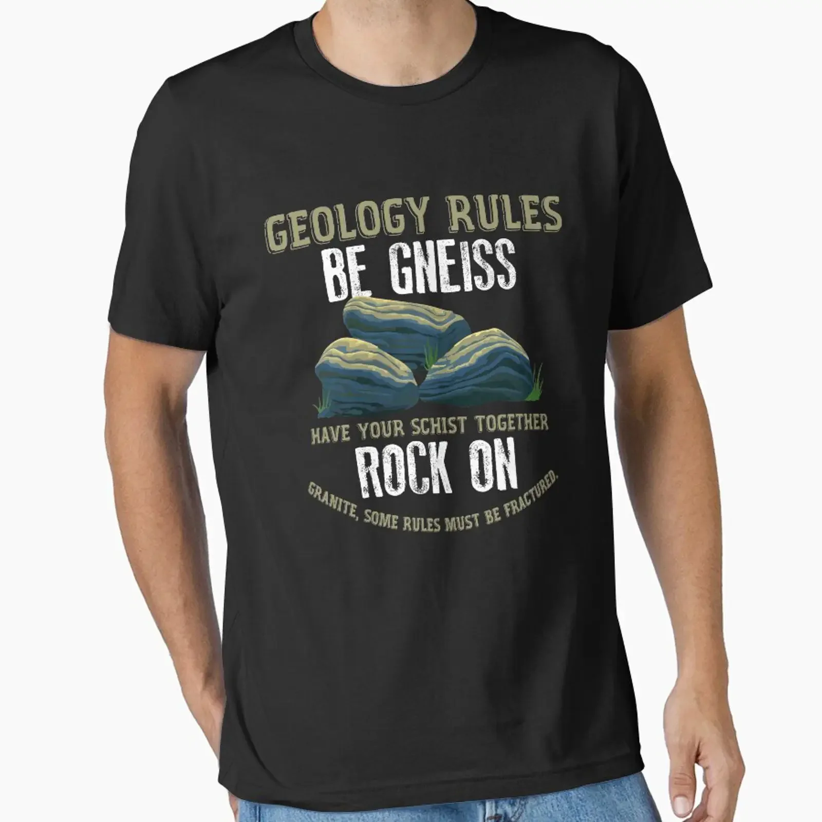 Geologist Rules Be Gneiss Rock On Geology Essential T Shirt vintage Washed fashion designer clothes graphic Breathable