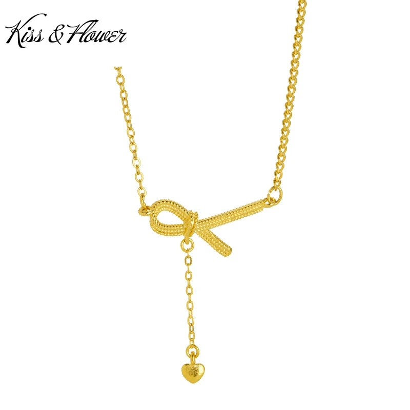 

KISS&FLOWER 24KT Gold Knot Tassel Jewelry Set For Women Necklace+Ring Fine Jewelry Wholesale Wedding Party Bride Lady Gift JS57