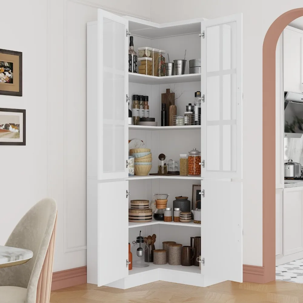 رف كتب بباب زجاجي زاوية، خزانة كتب مكونة من 5 طبقات على شكل حرف L، خزانة تخزين زاوية المطبخ بطول 78.9، تصميم زجاجي مشوي #3