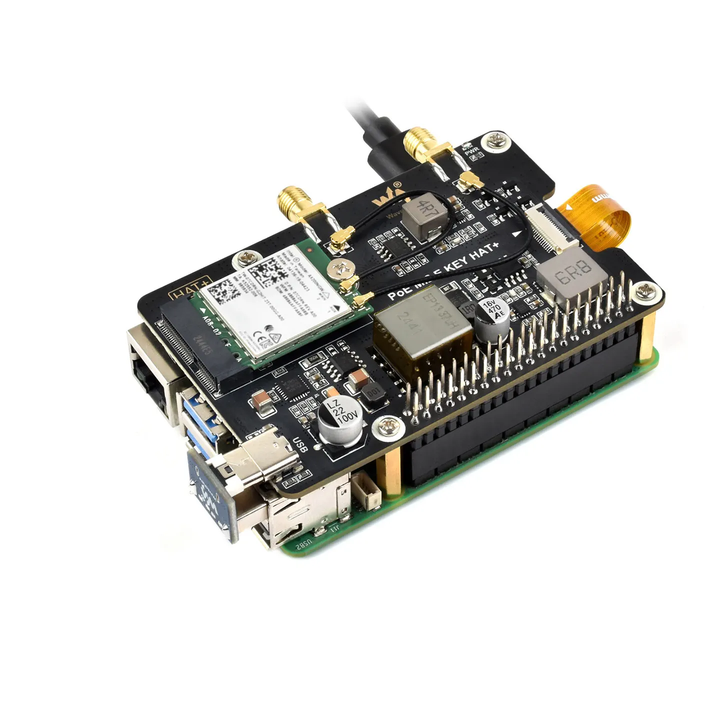 Woli Weixue Raspberry Pi 5 PCIe to M.2 E KEY adapter board Poe Ethernet power supply compatible with A 210 network card
