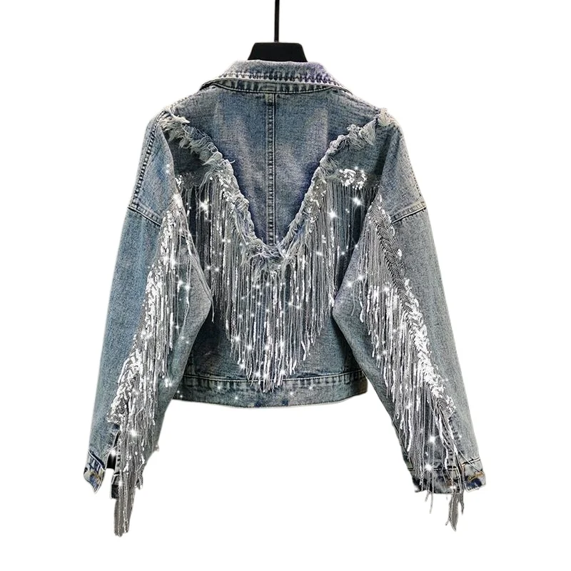 

Women's Tassel Denim Jacket Short Style Coat 2026 Spring Autumn New Loose Top Clothing