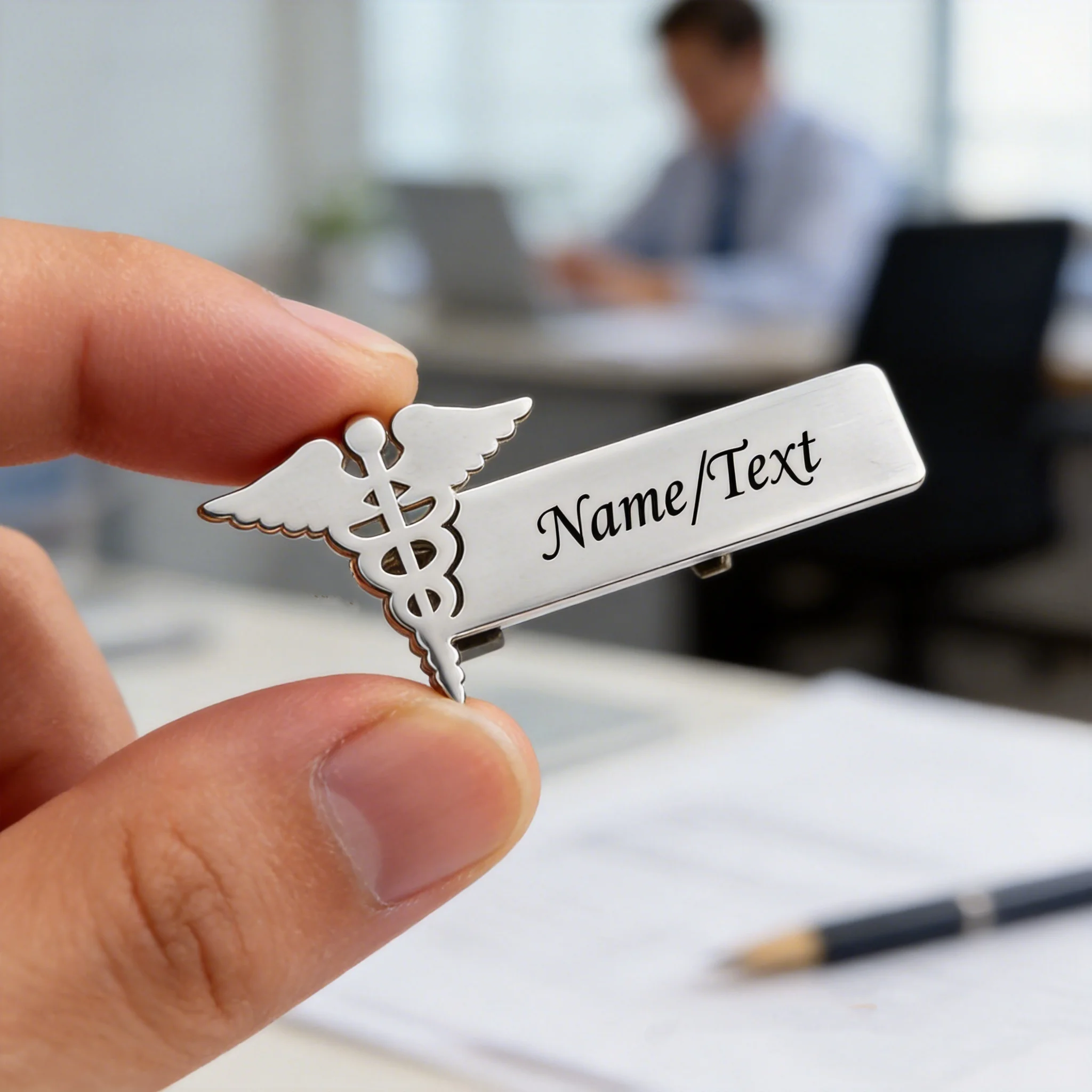 Custom Engraved Name Tag Brooch Personalized Medical Symbol Lapel Pin For Doctor Nurse Uniform Stainless Steel Name Badge Gift