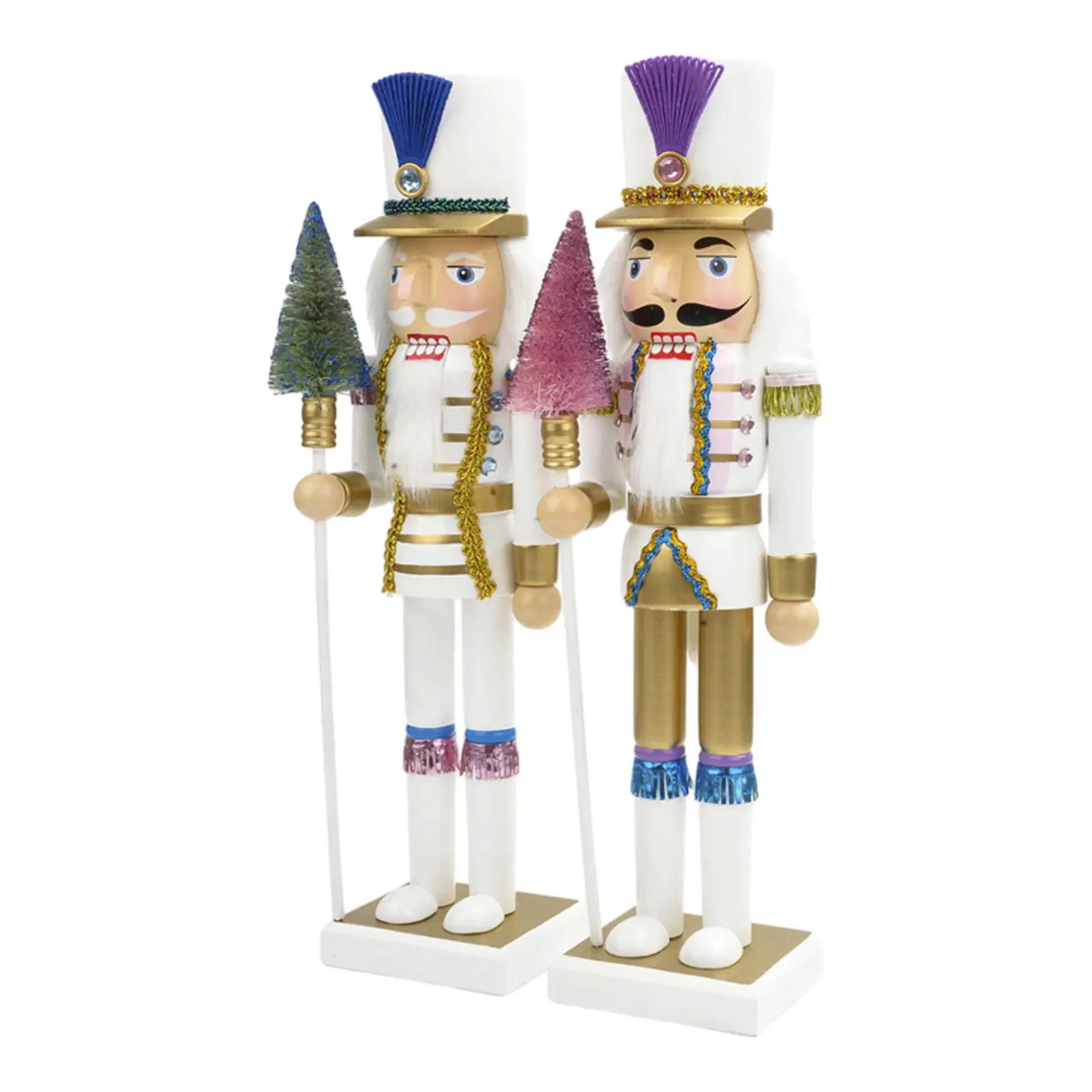 2x Wooden Nutcracker Ornament King Solider Figurine Nutcracker Figures Puppet Toy for Party