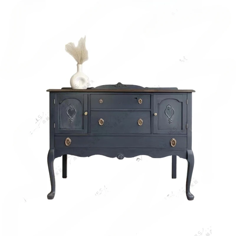 French Solid Wood Foyer Entrance Cabinet/Retro Distressed Sideboard Cabinet/Multi-Function Locker