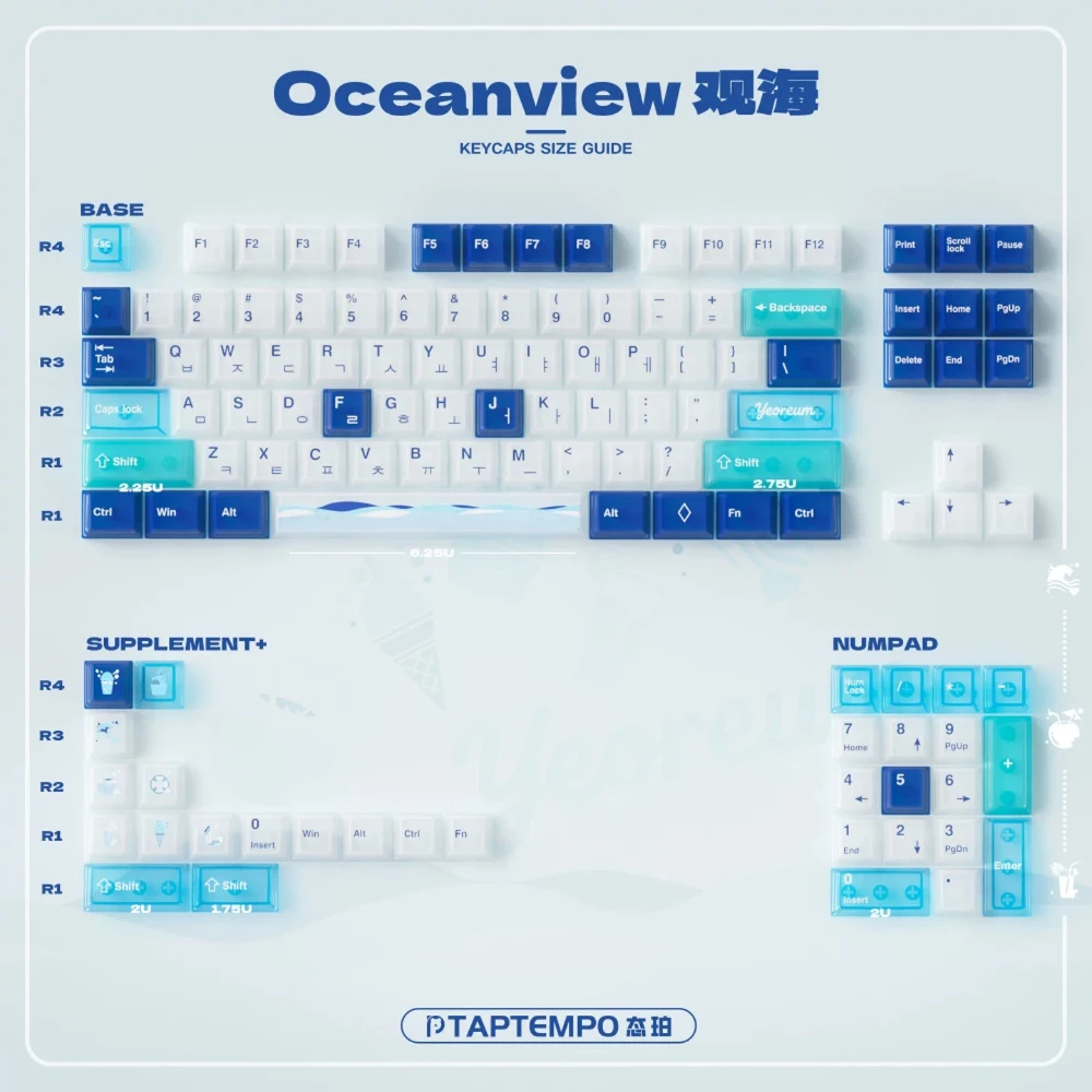 The Ocean Theme Keycaps Set PC Cherry Profile Custom Original Handmade UV Printing Keycaps for Mechanical Keyboard Accessories