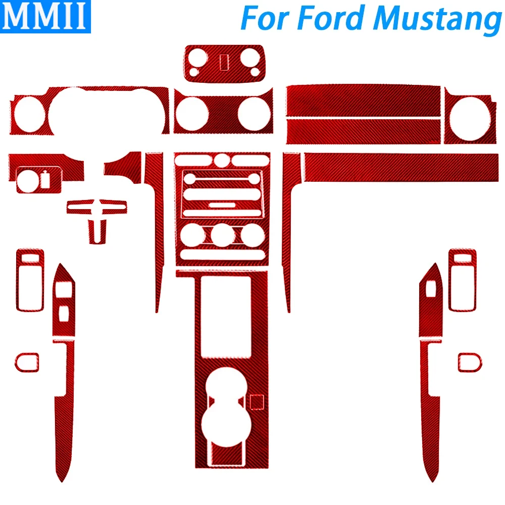 

For Ford Mustang 2005-2009 Red Carbon Fiber Center Console Gear Shift Air Vent Panel Trim Set Car Interior Accessories Sticker