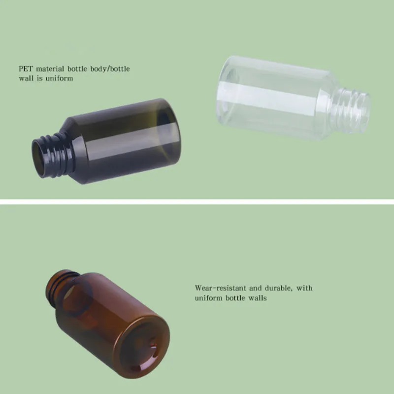 50ml Plastic Brown/Green/Clear Bottle With Screw Cap Perfume Cosmetic Toner Water Bottle Travel Protable Refillable Bottle