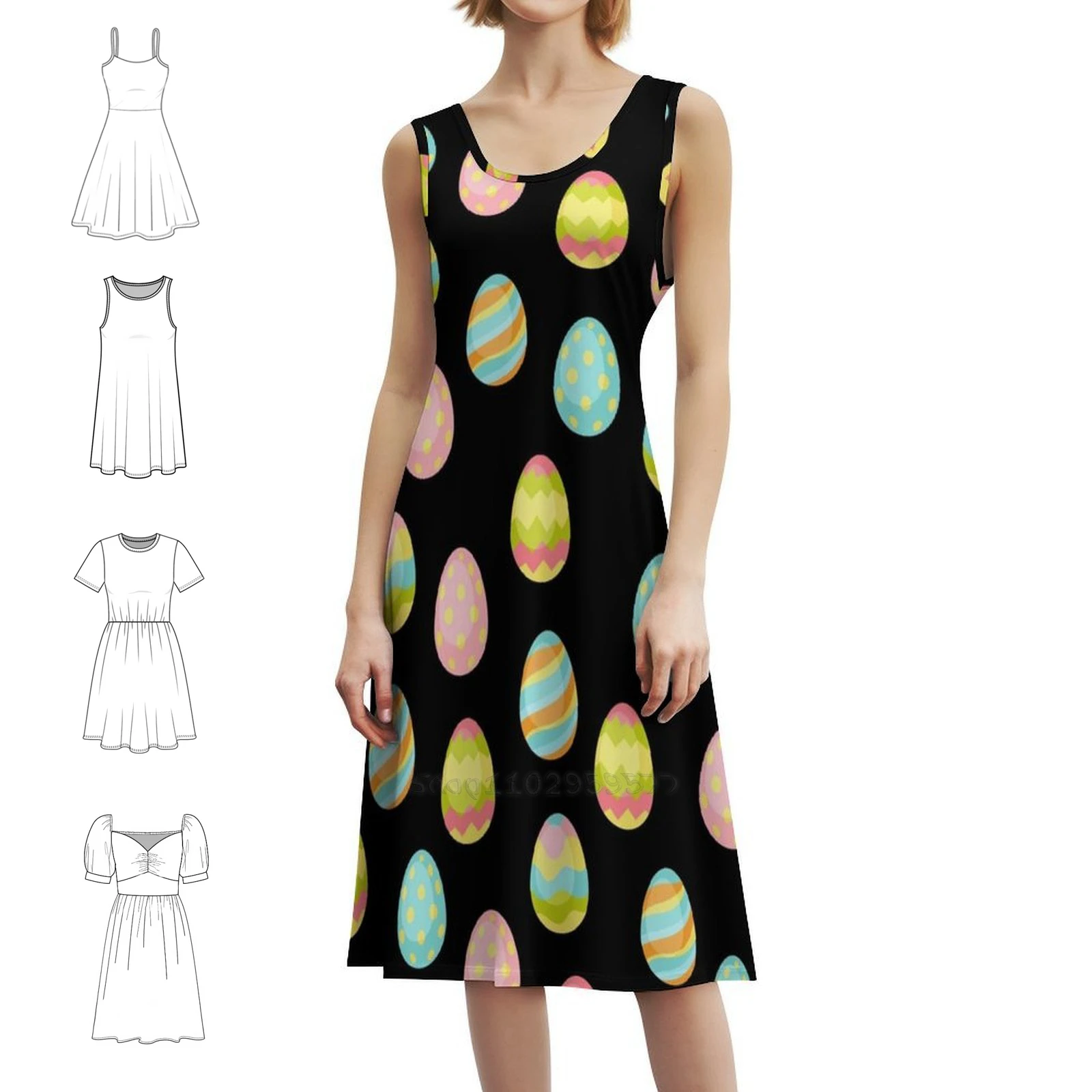 Easter Eggs Black Vintage Bohemian Dress Puff Sleeve Or Sleeveless Options For Women Dress Easter Easter Egg Hunt Easter Eggs