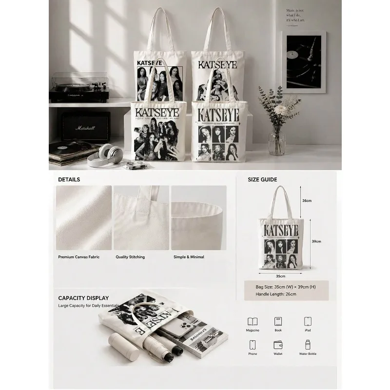 Katseye Fan Gift Bags Multi Functional Shoulder Bag Fashion Large Capacity Handbag Travel Shopping Bag Men/Women Tote Bags