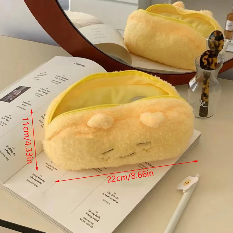 Kawaii boneka kucing susu kantong tempat pensil lucu ritsleting berbulu kapasitas besar tas pensil perlengkapan tas penyimpanan alat tulis sekolah