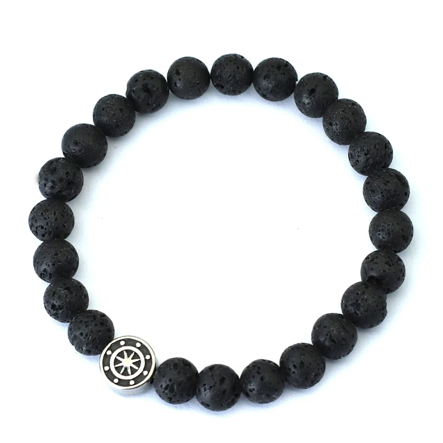 Simple Style Genuine Natural Stone Bracelet For Men Viking Pirate Compass Braclet Tiger Eyes Strand Braslet Leisure Accessories