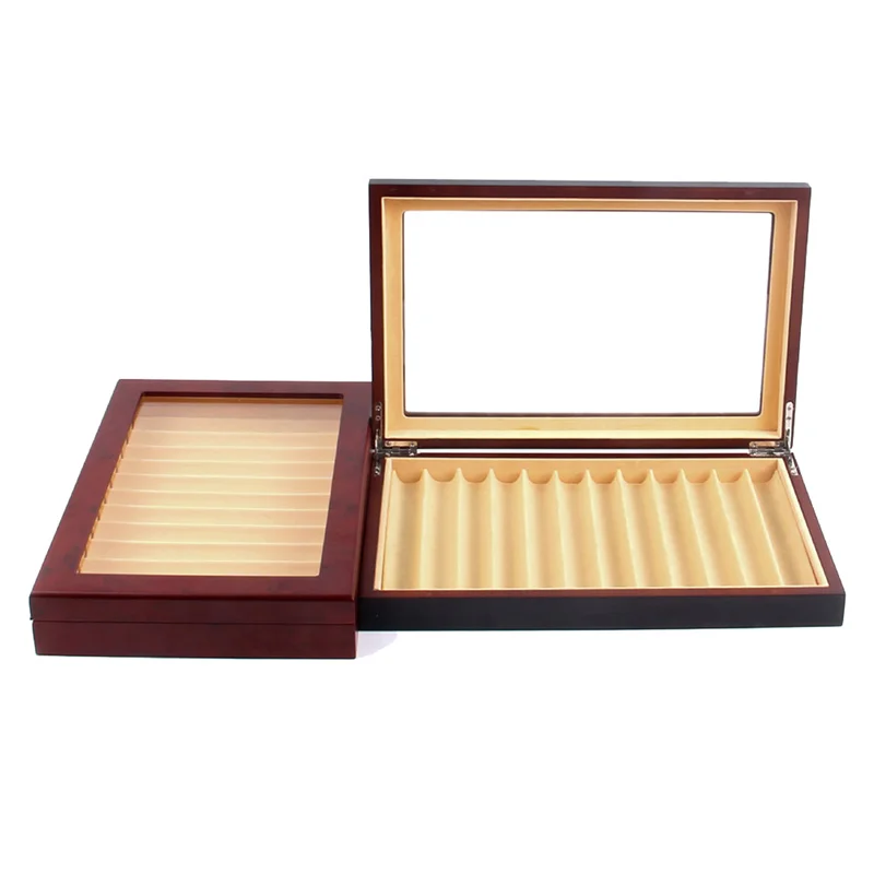 

AU61-12 Grid Wooden Pen Display Case Storage Luxury Fountain Case Transparent Window Pen Box-Collection Organizer