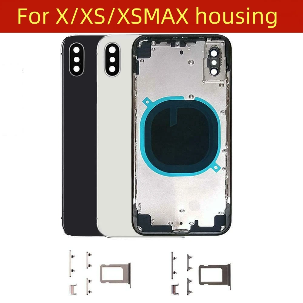 Back Housing For iPhone X Xs Max Back Battery Door Glass with Middle Chassis Frame SIM Tray Side Key Parts Back Housing For