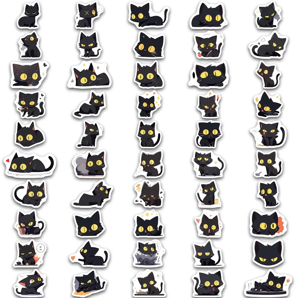 100PCS Black Cat Kawaii Stickers Decor Vintage For DIY Kids Notebook Luggage Motorcycle Skate Laptop Refrigerator Decal Toys