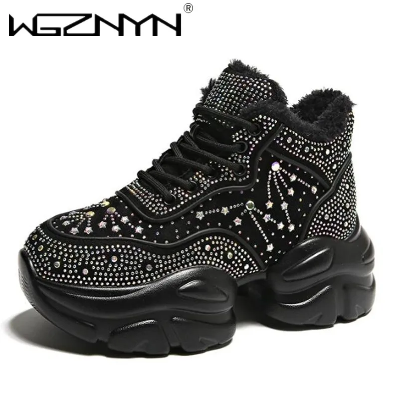 2024 Fashion Women Shoes New Winter Warm Women Sneakers Diamond Luxury Designer Casual Ankle Boots Platform Shoes Zapatos Mujer