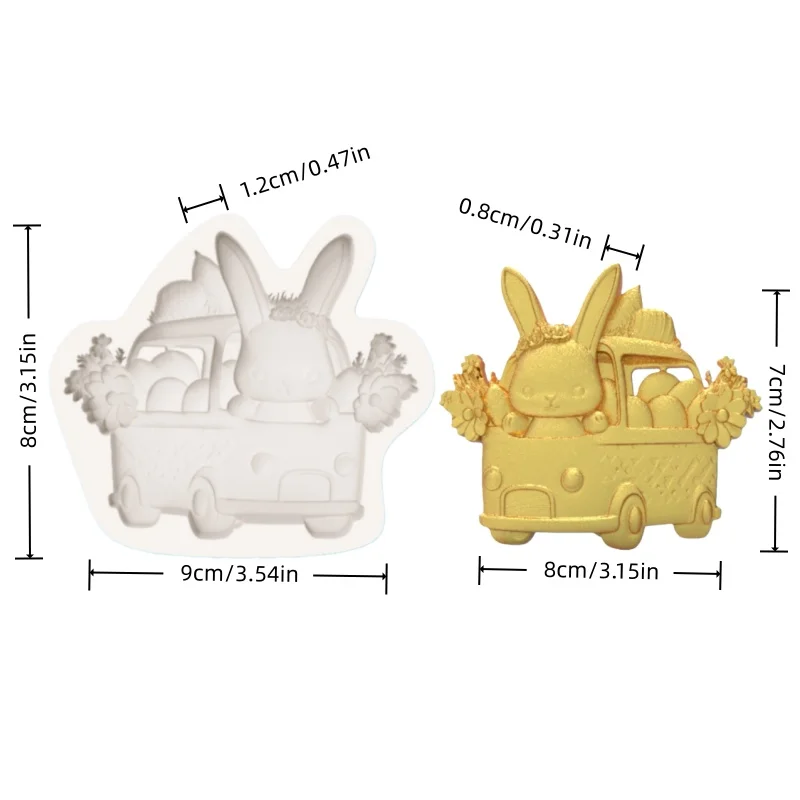 Happy Bunny Driver Mold - Mold for a Rabbit Driver Driving a Car Delivering Easter Eggs - Easter-Themed Dessert Scene Chocolate Fondant Cake Decoration DIY Silicone Mold