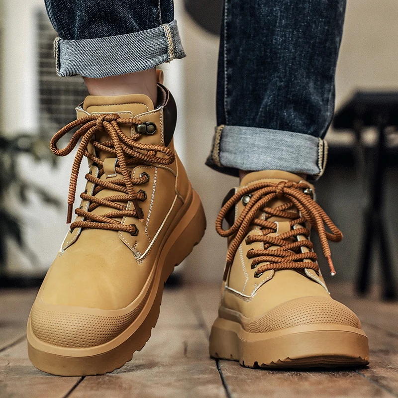 

Fashion Trend Ankle Boots Versatile Motorcycle Boots Leisure Walk Male Walking Shoes Botas Autumn Winter High Top Men Shoes