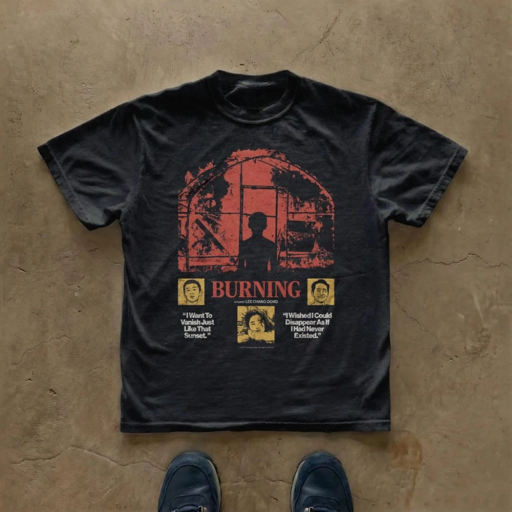 Burning Movie Poster T-shirt Horror Drama Film Graphic Tee Vintage Poster Short Sleeve Shirt Men Women for Spring and Summer