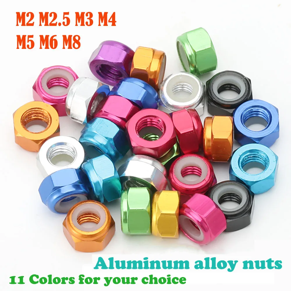 2-4pcs Colourful Aluminum Lock Nuts Nylon Insert Self-locking Rivet Nuts Anodized Hex Car Accessories Motor Nut M2/2.5/3/4/5/6/8