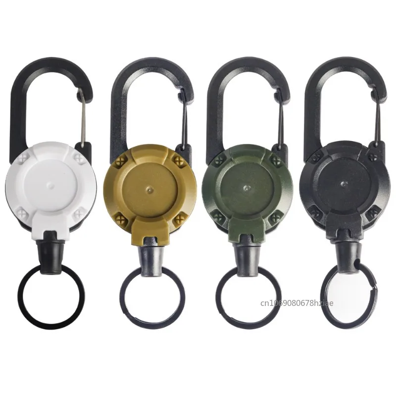 Retractable Heavy Duty Pull Reel Carabiner Key Chains Steel Wire Rope Buckle Spring Key Ring Outdoor Sporty Fishing Accessories