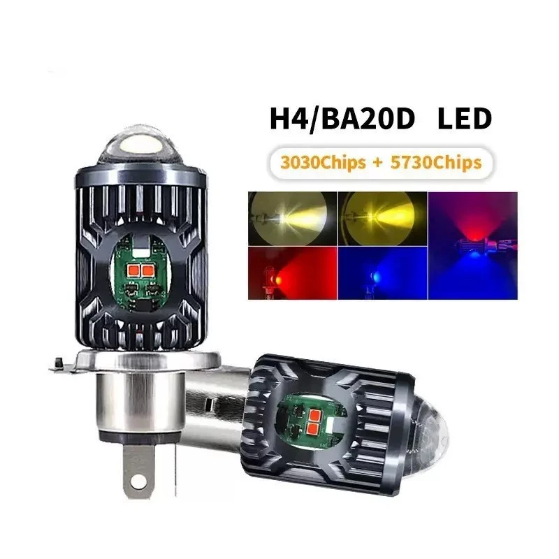 H4 P15D BA20D LED Motorcycle Light Bulb LED Fisheye Lens Dual Color White Yellow CSP Chip Motorbike Headlight Scooter Fog Lamp