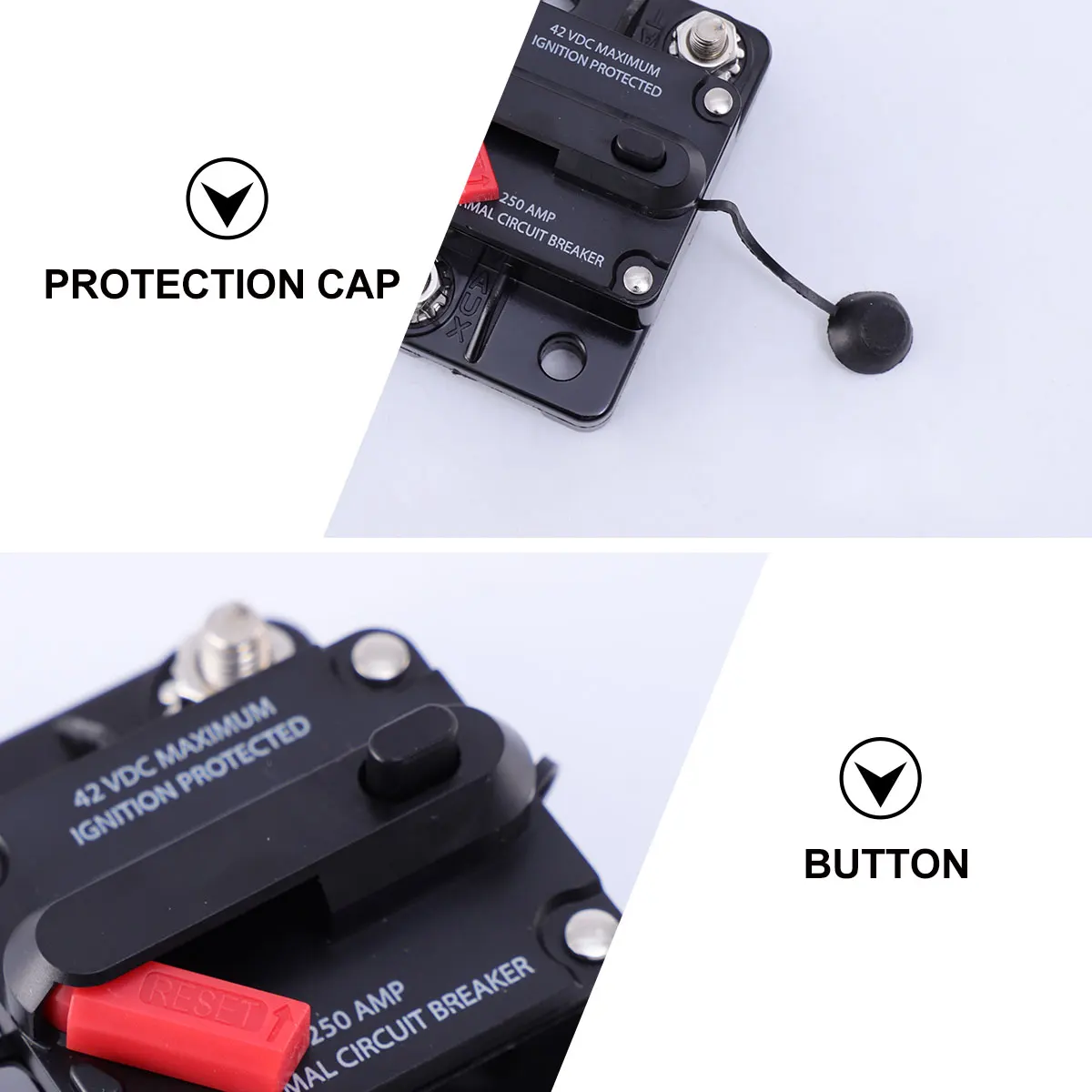 

250 A Waterproof Plastic Circuit Breaker Eco Friendly Durable Auto Reset Panel Wall Mount Trolling Motor UTV Truck RV Fuse